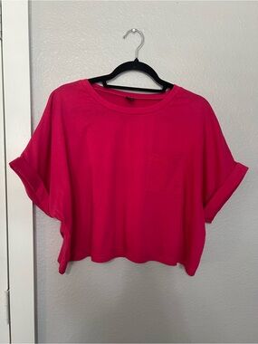 SHEIN Cropped Relaxed Pocket Tee - Bright Pink